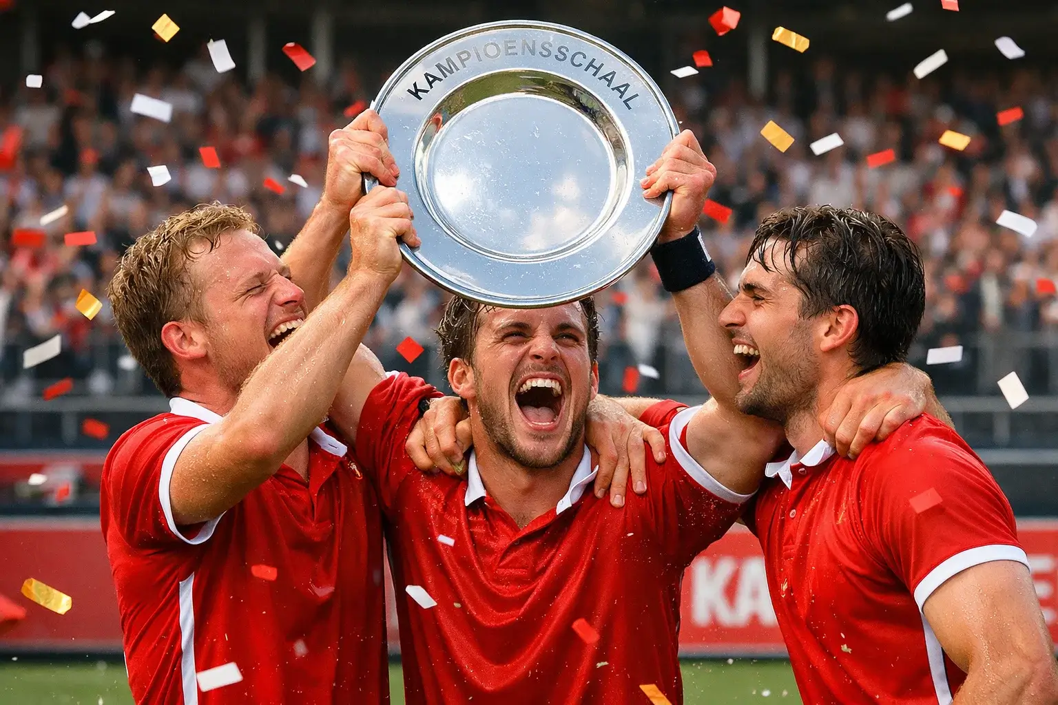 Hockeyteam viert het landskampioenschap met de kampioensschaal