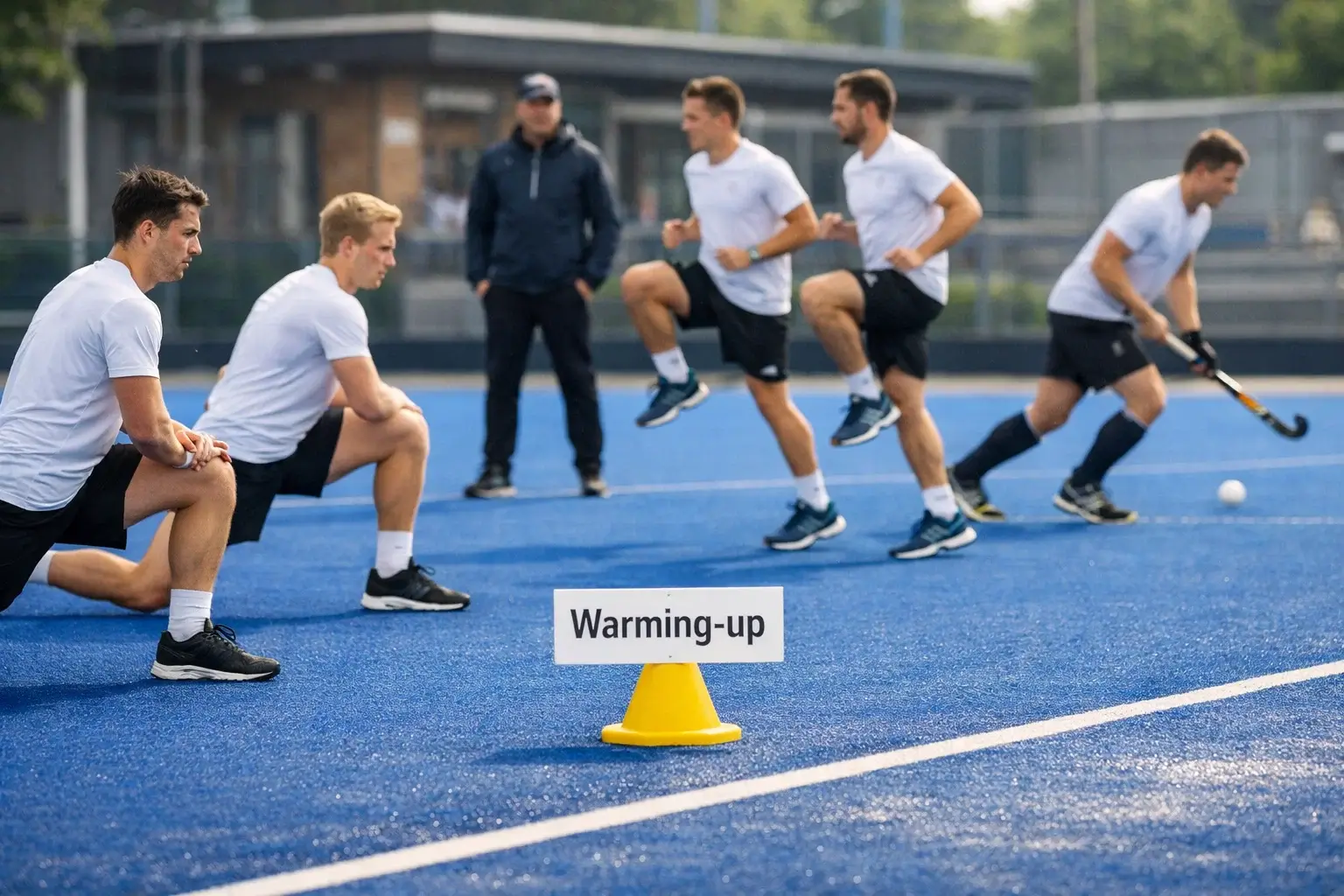 Hockeyspelers tijdens de warming-up voor een wedstrijd