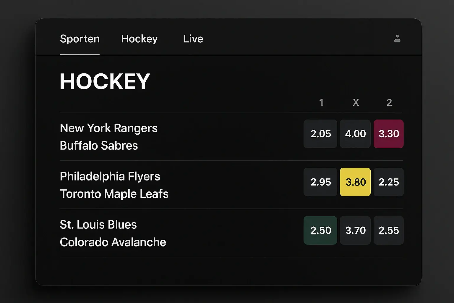 Moderne bookmaker platform interfaces met hockey weddenschappen overzicht