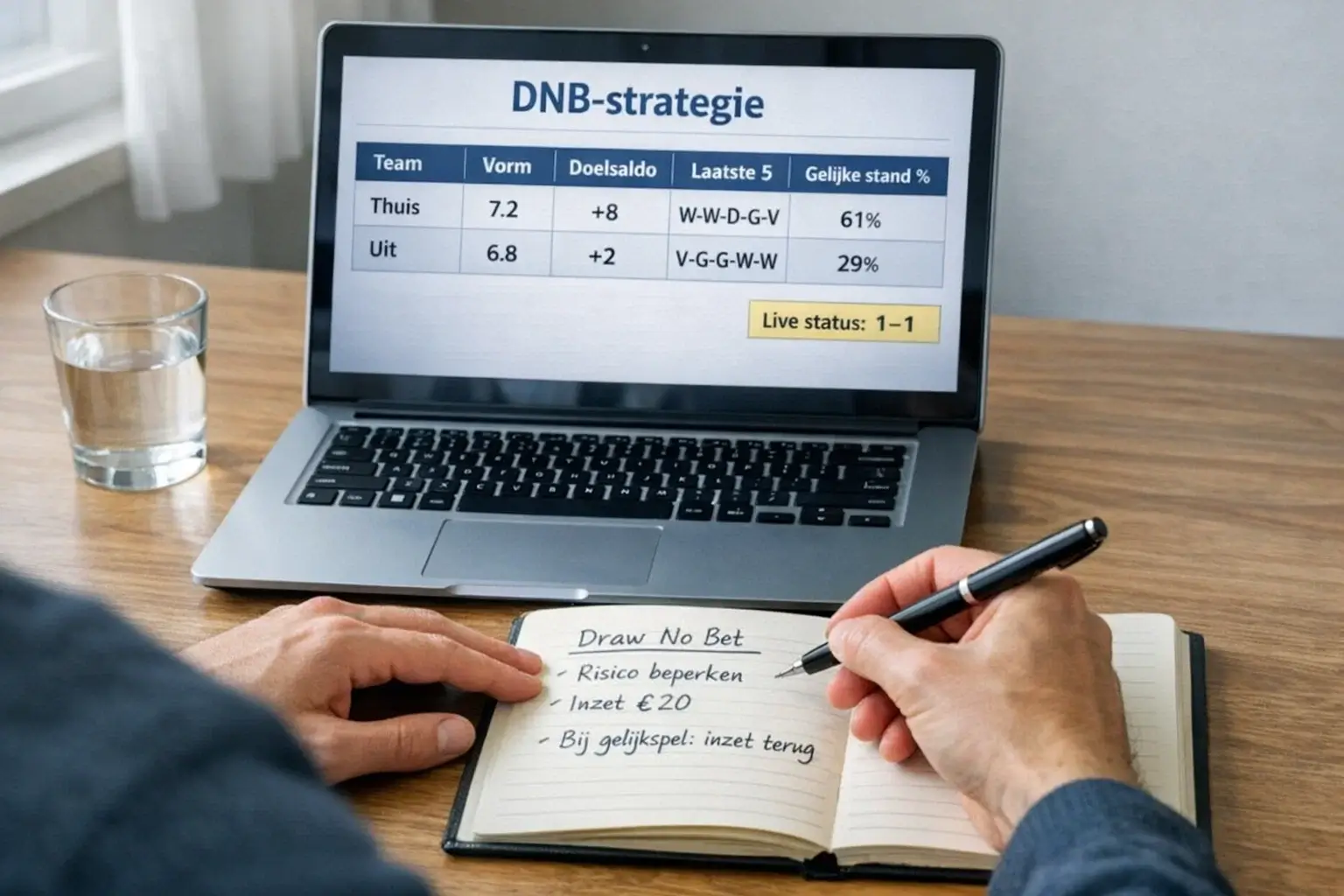 Persoon maakt aantekeningen tijdens het analyseren van sportwedstrijden