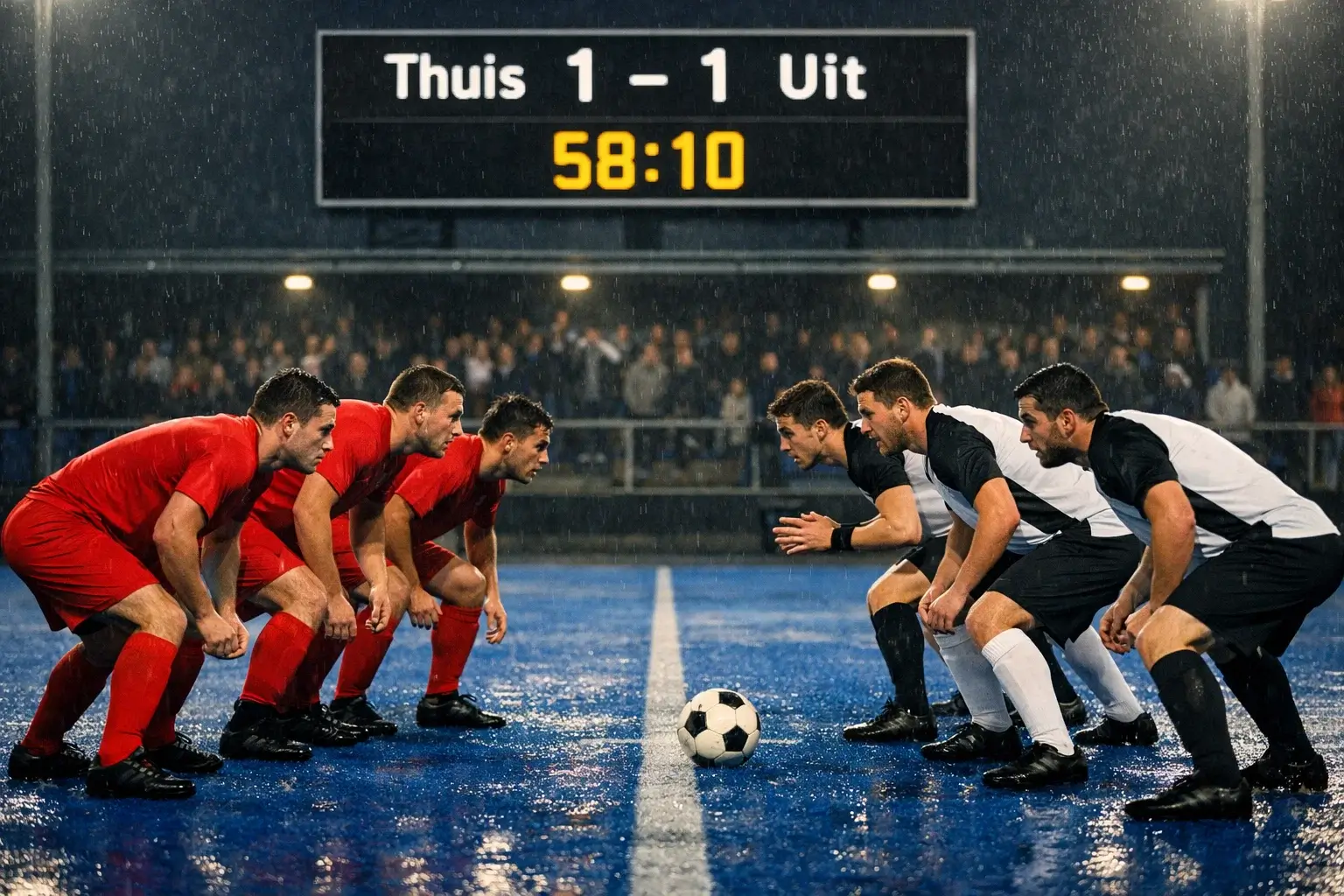 Spannend moment tijdens een hockeywedstrijd met gelijke stand