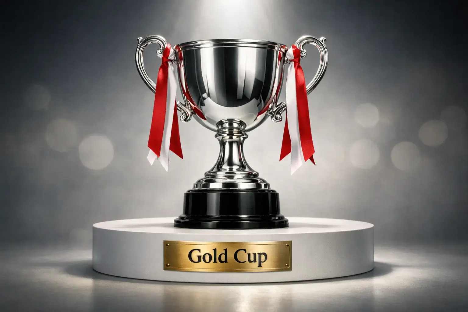 De Gold Cup trofee gepresenteerd op een podium