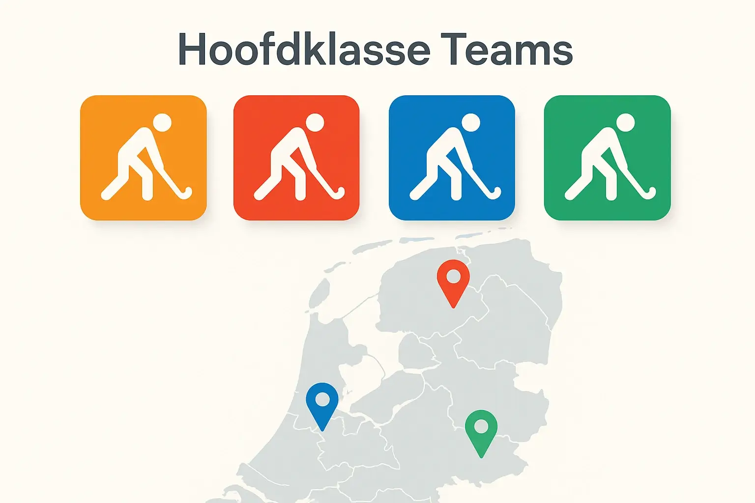 Overzicht van Nederlandse Hoofdklasse hockey teams met clubkleuren en emblemen