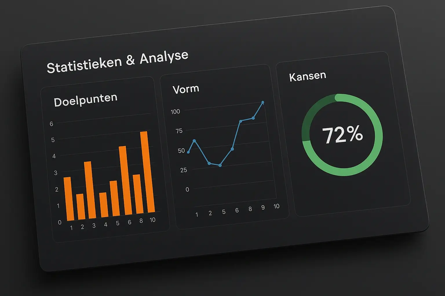 Digitaal dashboard met hockey statistieken en wedden analyse grafieken