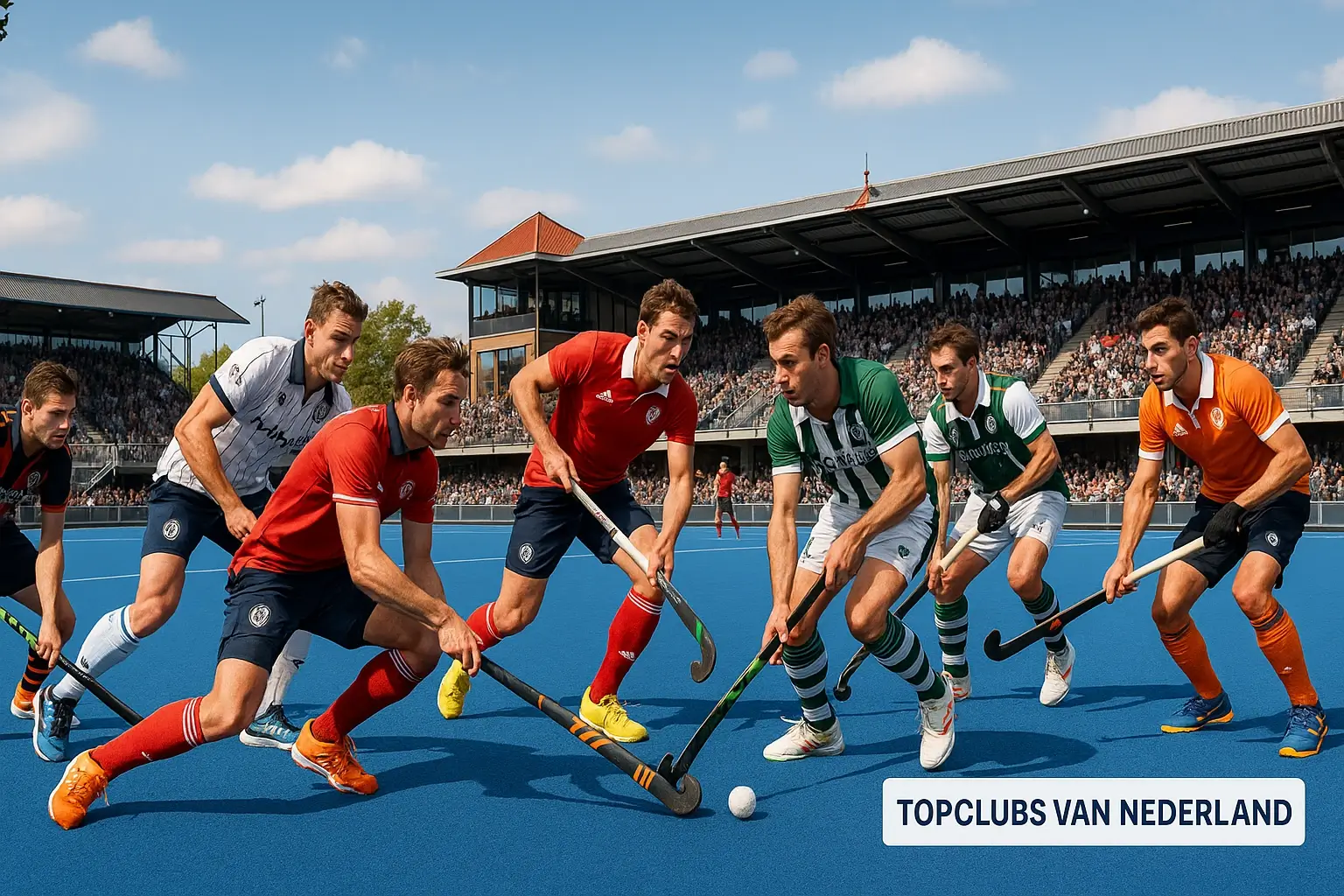 Overzicht van de beste Nederlandse hockeyclubs met spelers op het veld