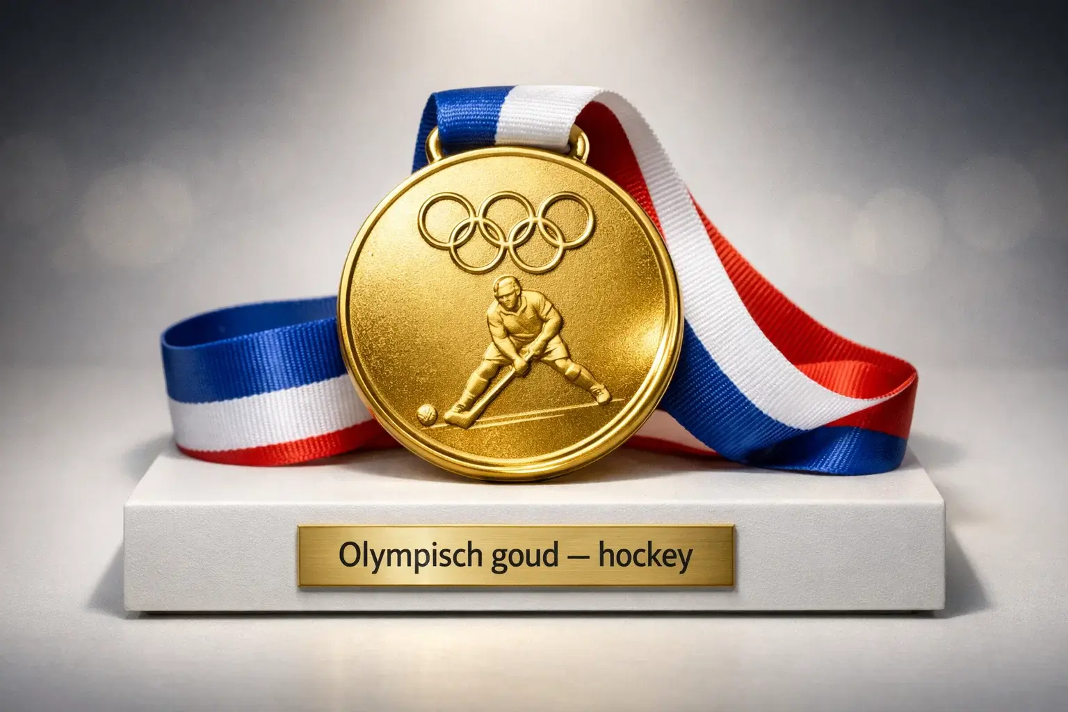 Olympische gouden medaille voor hockey op een podium