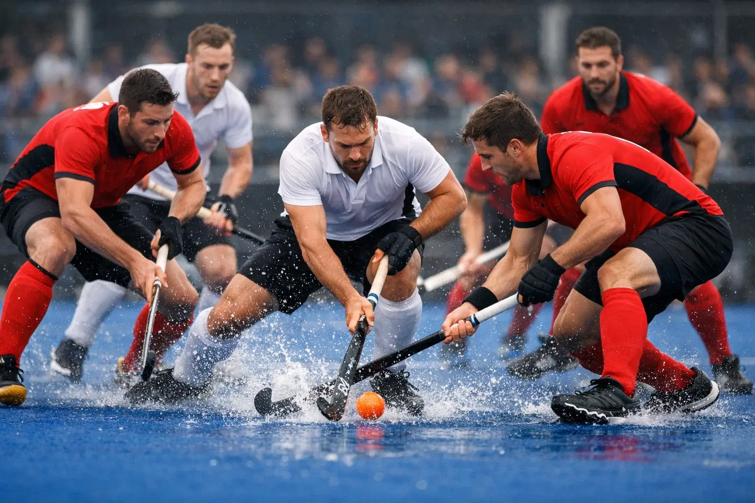 Hockeyspelers tijdens een intense play-off wedstrijd