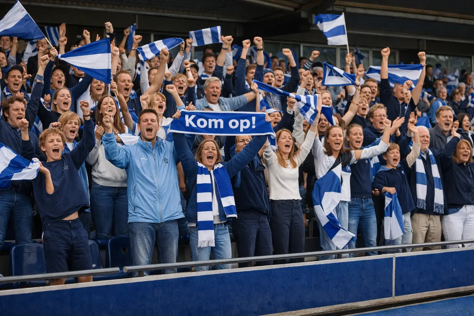 Enthousiaste supporters juichen tijdens een hockeywedstrijd van Pinoké