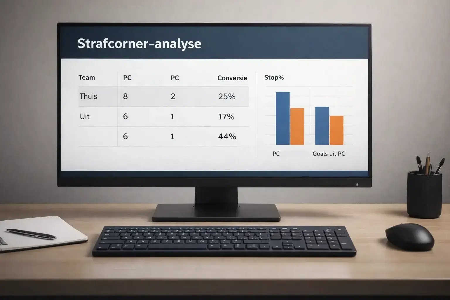 Sportstatistieken en analyse op een computerscherm met hockeydata