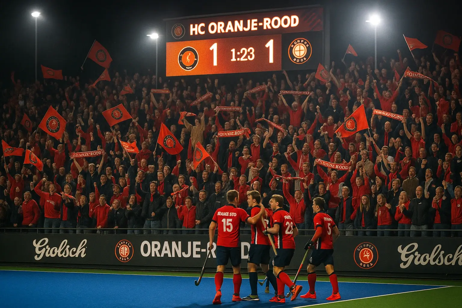 Hockey thuiswedstrijd met supporters en stadion sfeer die thuisvoordeel illustreert