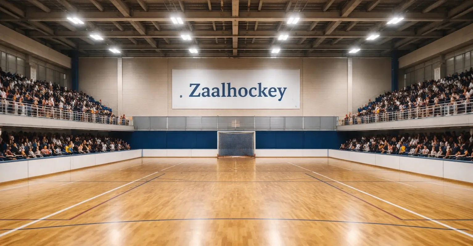 Moderne sporthal ingericht voor zaalhockey met publiek